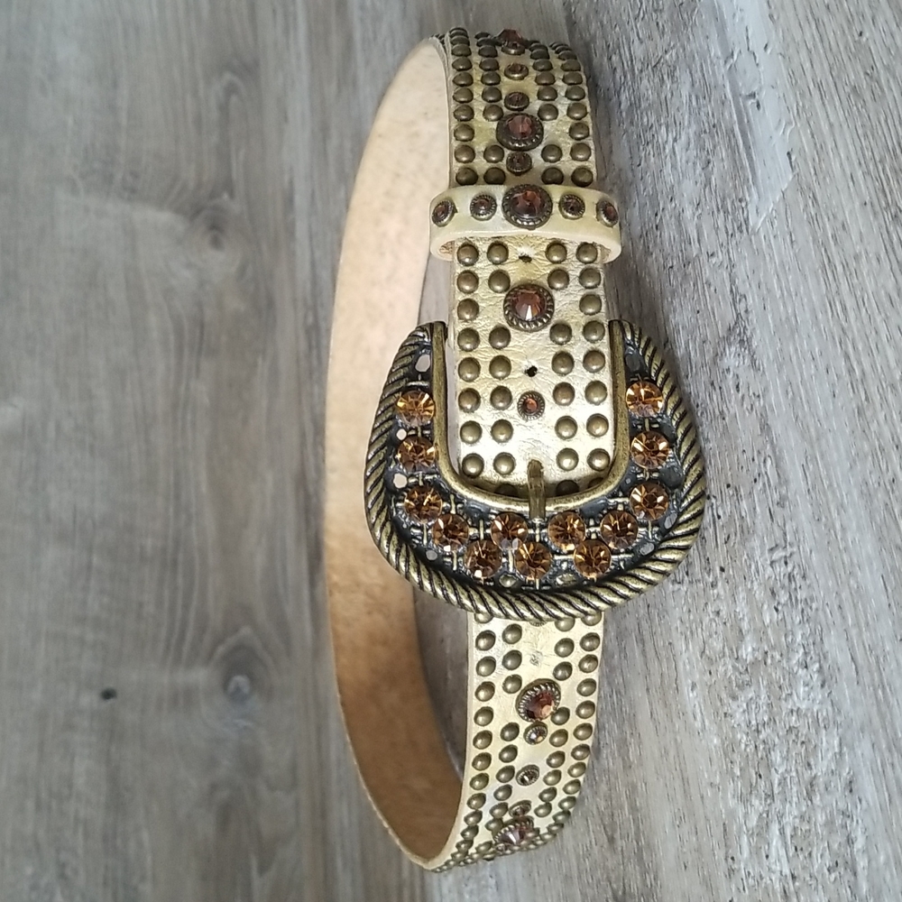 Leatherock Crystal Embellished Leather Belt Sz S32